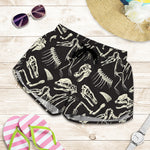 Monochrome Dinosaur Fossil Pattern Print Women's Shorts