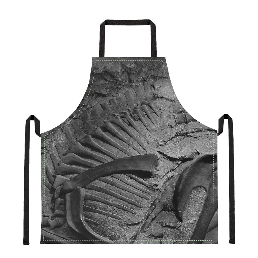 Monochrome Dinosaur Fossil Print Apron