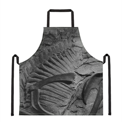Monochrome Dinosaur Fossil Print Apron