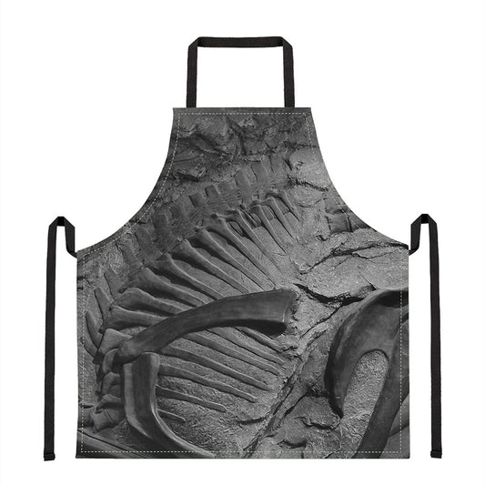 Monochrome Dinosaur Fossil Print Apron