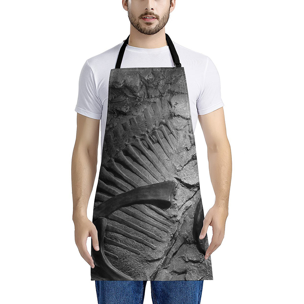 Monochrome Dinosaur Fossil Print Apron