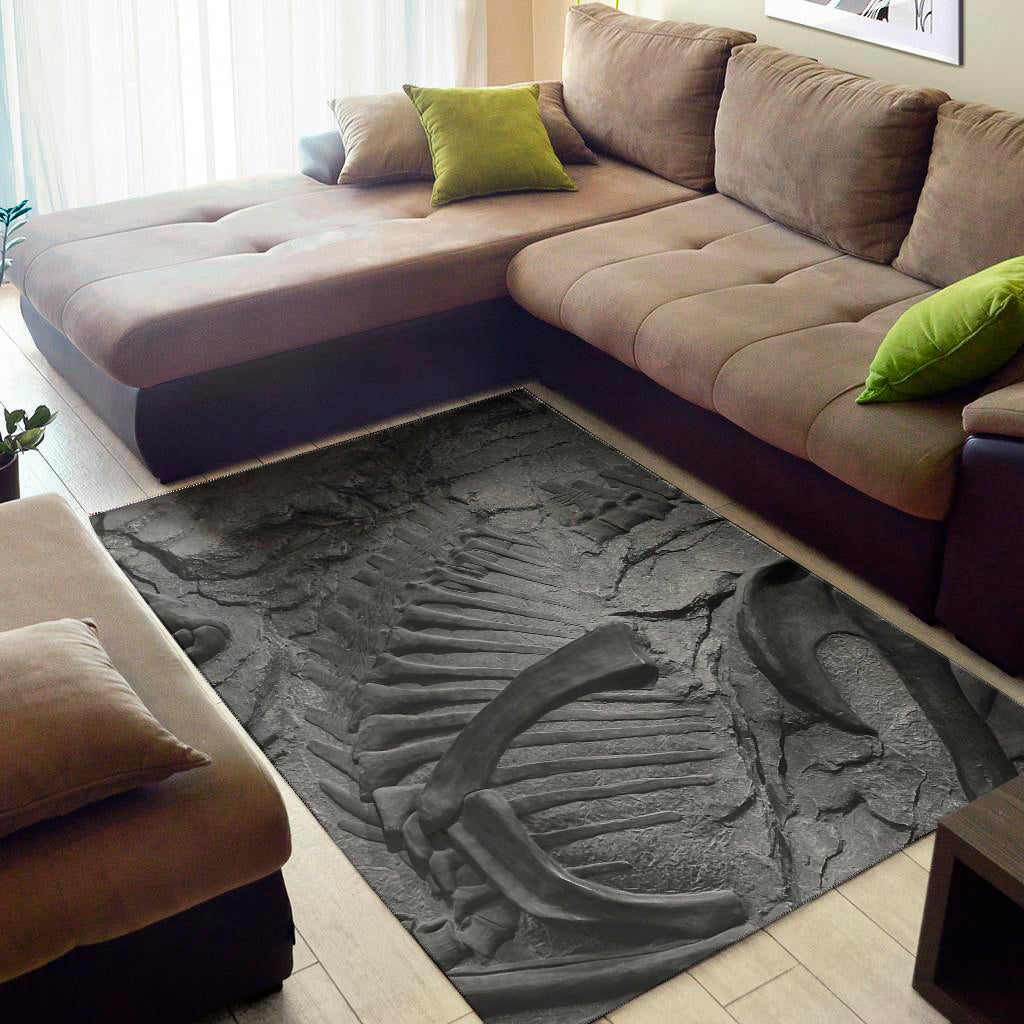 Monochrome Dinosaur Fossil Print Area Rug