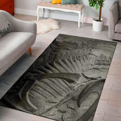 Monochrome Dinosaur Fossil Print Area Rug