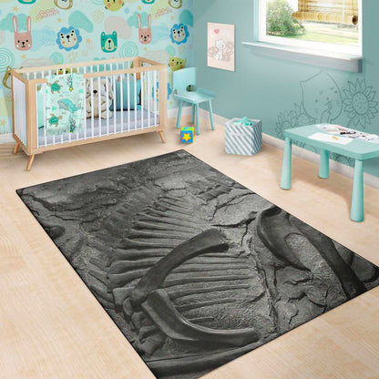 Monochrome Dinosaur Fossil Print Area Rug