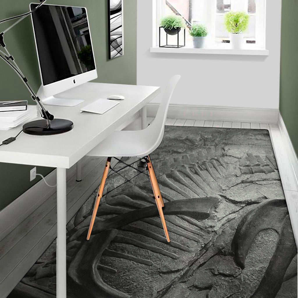 Monochrome Dinosaur Fossil Print Area Rug