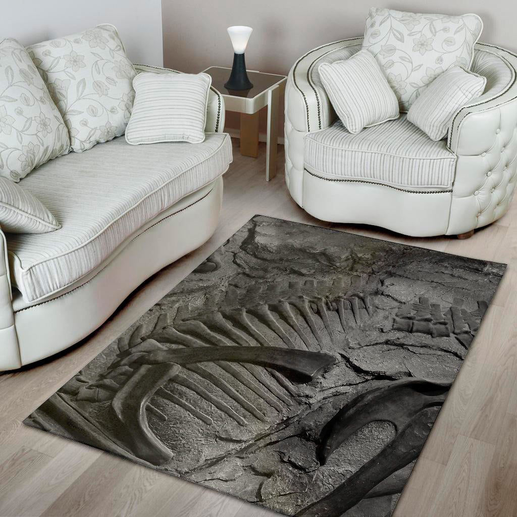 Monochrome Dinosaur Fossil Print Area Rug