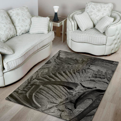 Monochrome Dinosaur Fossil Print Area Rug
