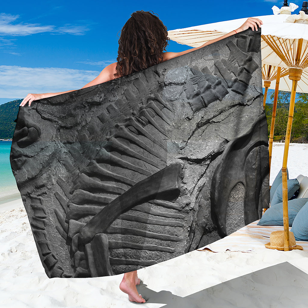 Monochrome Dinosaur Fossil Print Beach Sarong Wrap