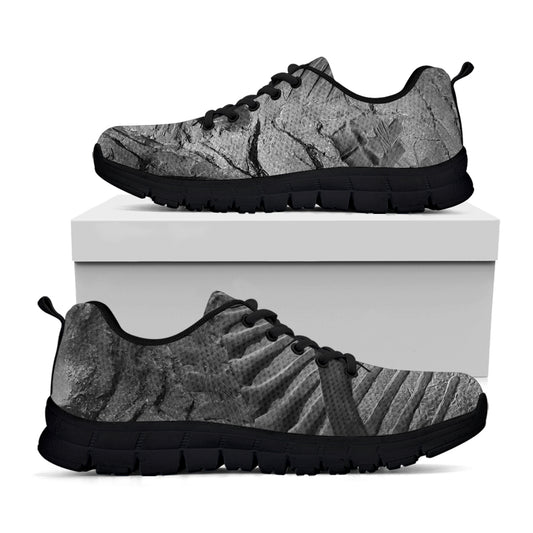 Monochrome Dinosaur Fossil Print Black Sneakers