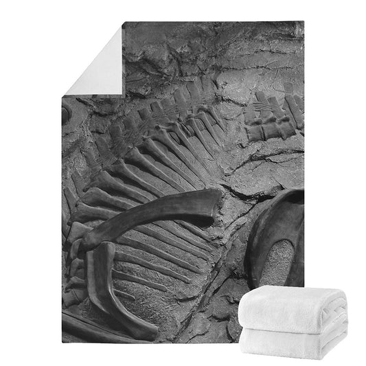 Monochrome Dinosaur Fossil Print Blanket