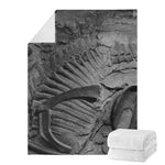 Monochrome Dinosaur Fossil Print Blanket