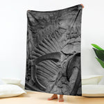Monochrome Dinosaur Fossil Print Blanket