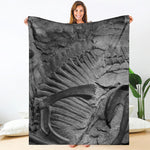 Monochrome Dinosaur Fossil Print Blanket
