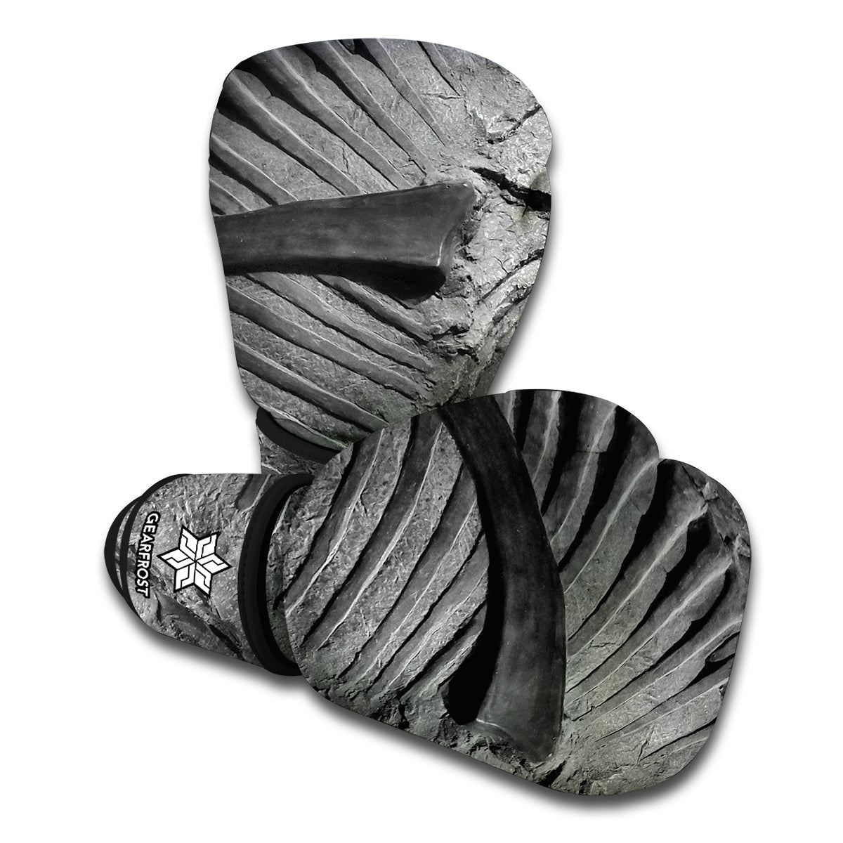 Monochrome Dinosaur Fossil Print Boxing Gloves