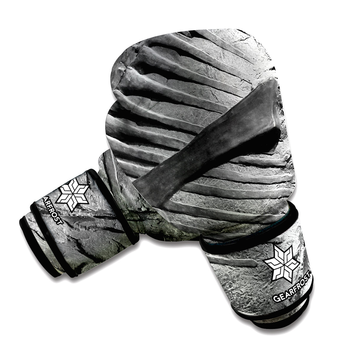 Monochrome Dinosaur Fossil Print Boxing Gloves