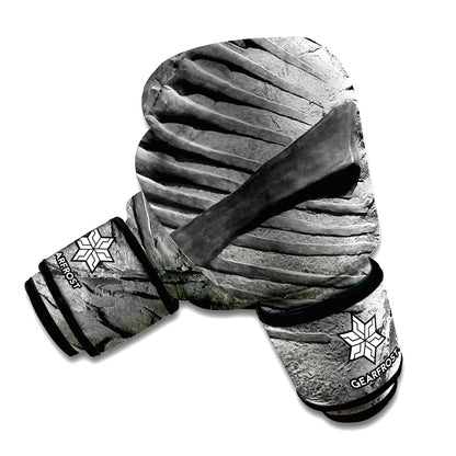 Monochrome Dinosaur Fossil Print Boxing Gloves