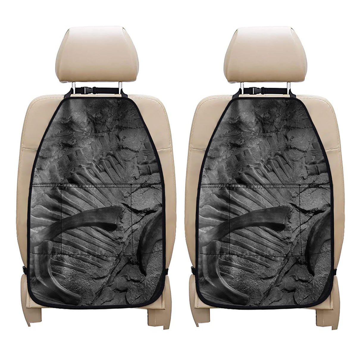 Monochrome Dinosaur Fossil Print Car Seat Organizers