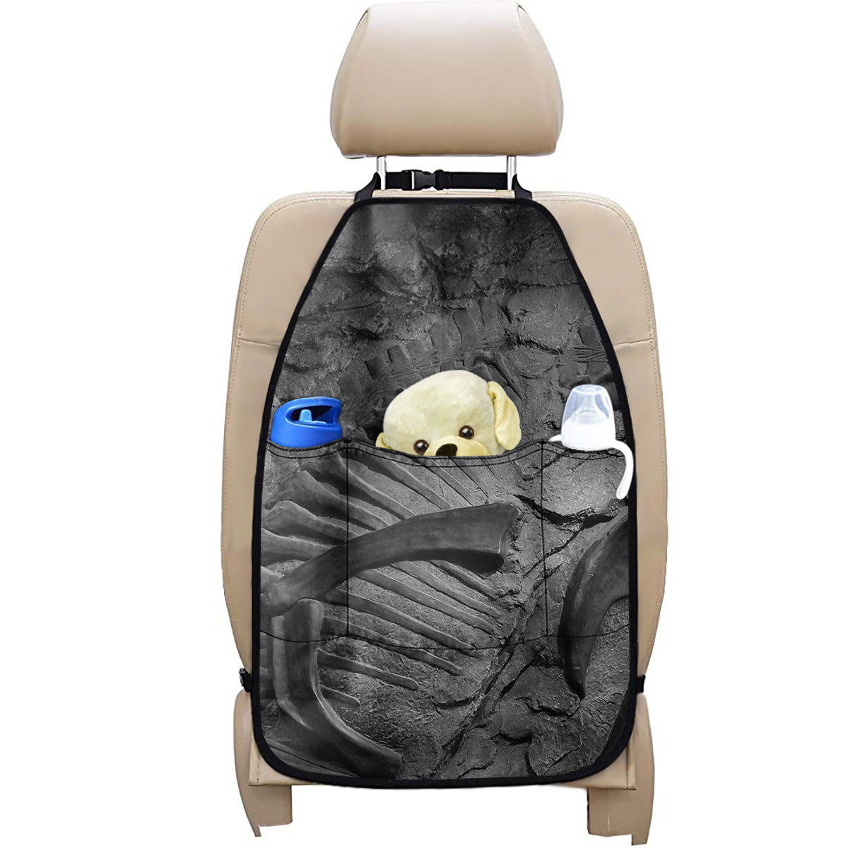 Monochrome Dinosaur Fossil Print Car Seat Organizers