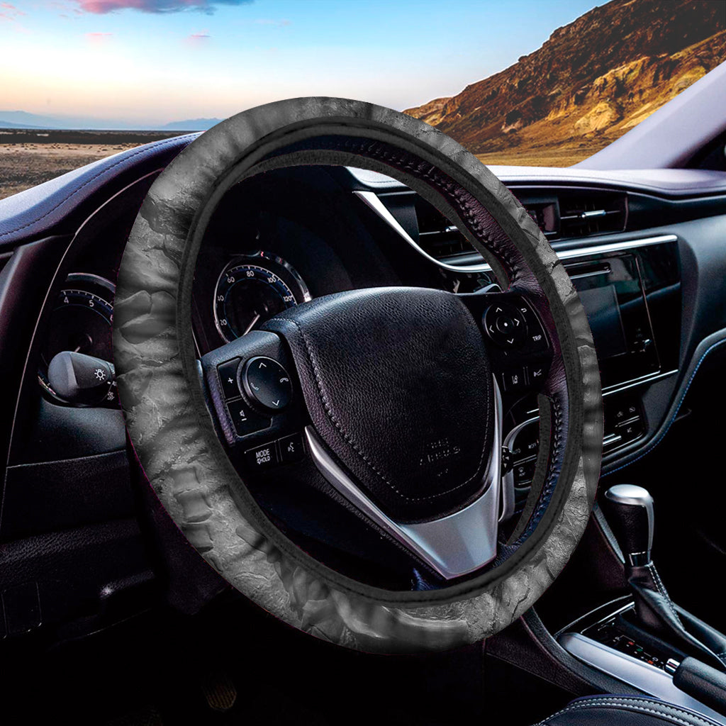 Monochrome Dinosaur Fossil Print Car Steering Wheel Cover