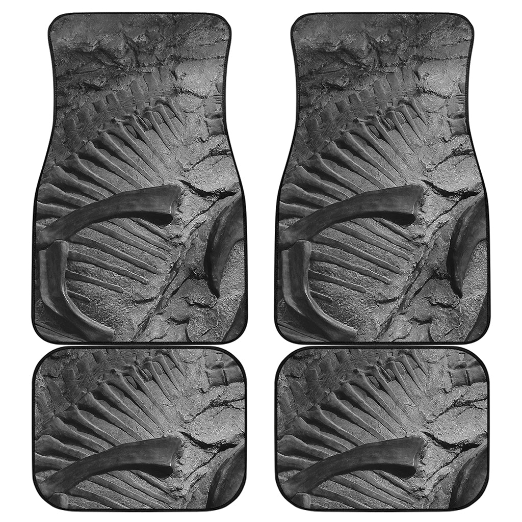 Monochrome Dinosaur Fossil Print Front and Back Car Floor Mats