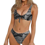 Monochrome Dinosaur Fossil Print Front Bow Tie Bikini
