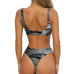 Monochrome Dinosaur Fossil Print Front Bow Tie Bikini