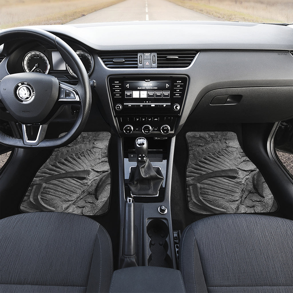 Monochrome Dinosaur Fossil Print Front Car Floor Mats