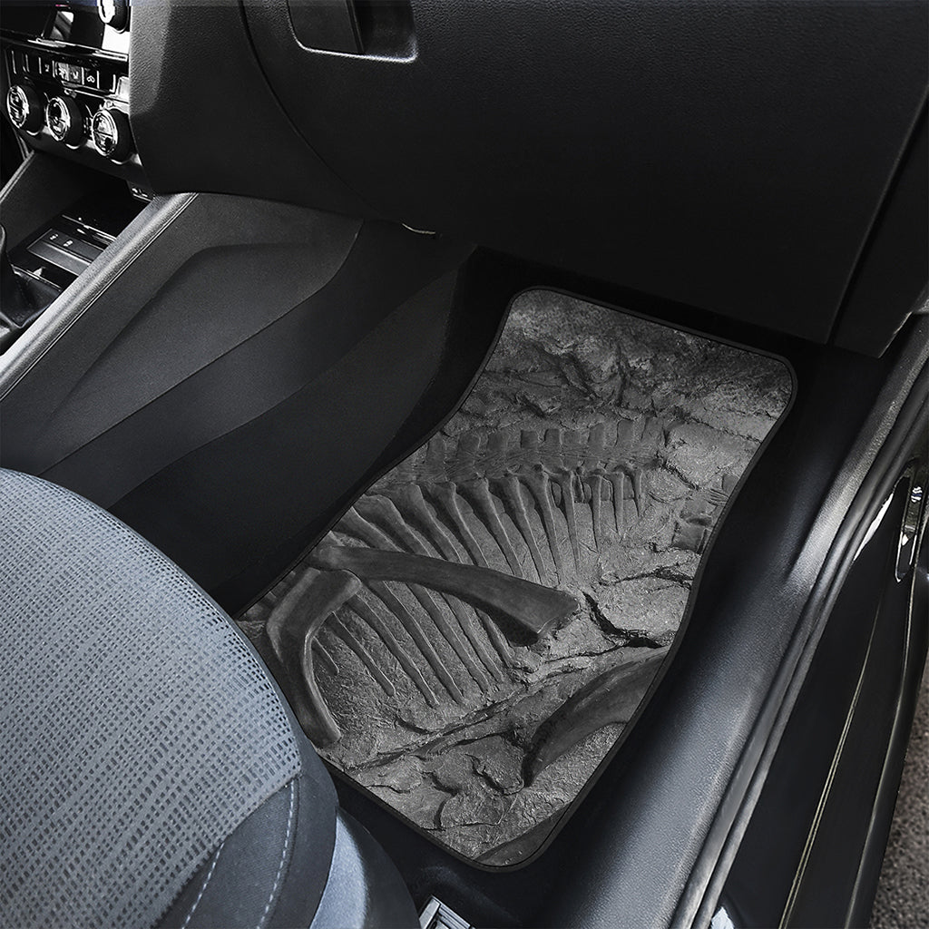 Monochrome Dinosaur Fossil Print Front Car Floor Mats