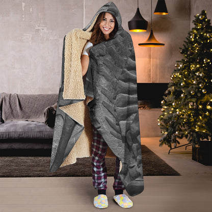 Monochrome Dinosaur Fossil Print Hooded Blanket