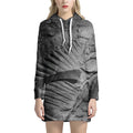 Monochrome Dinosaur Fossil Print Pullover Hoodie Dress