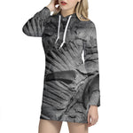 Monochrome Dinosaur Fossil Print Hoodie Dress