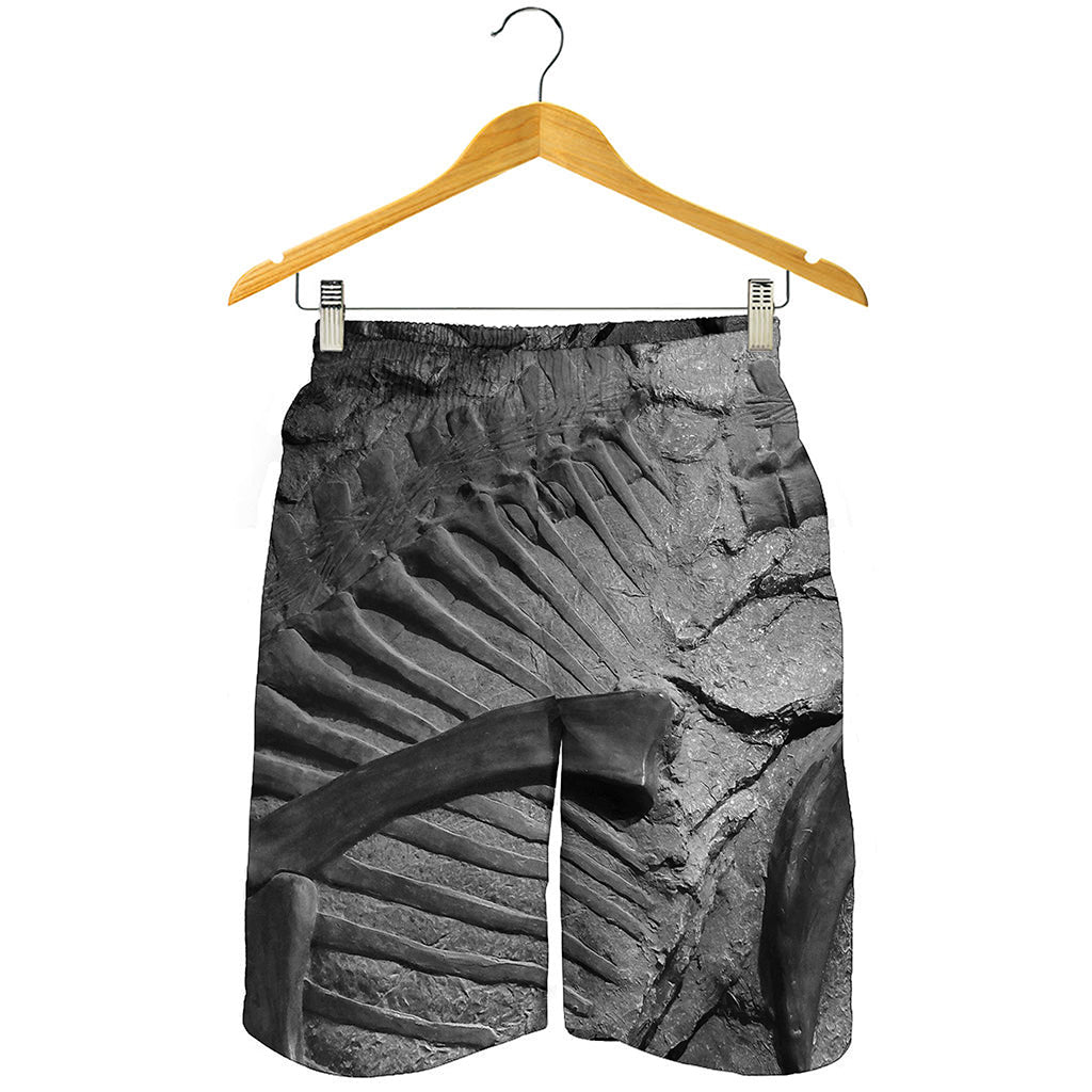 Monochrome Dinosaur Fossil Print Men's Shorts