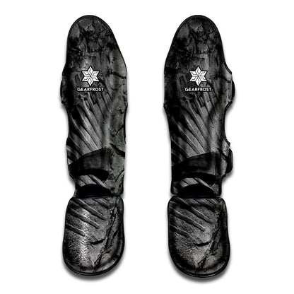 Monochrome Dinosaur Fossil Print Muay Thai Shin Guard