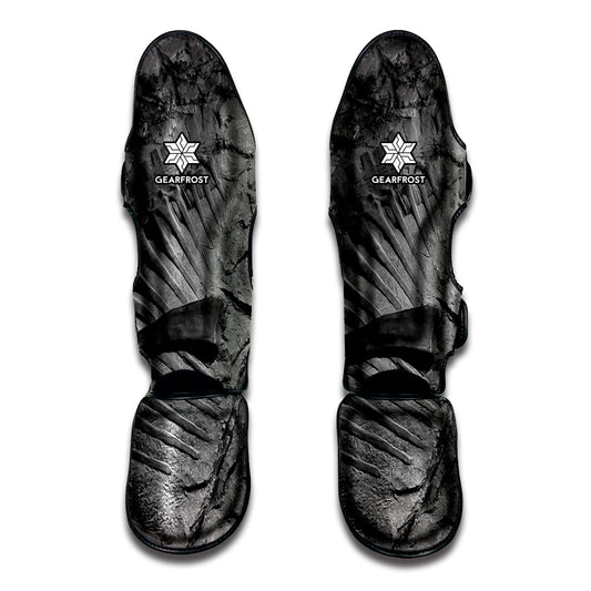 Monochrome Dinosaur Fossil Print Muay Thai Shin Guard
