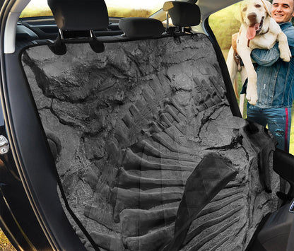 Monochrome Dinosaur Fossil Print Pet Car Back Seat Cover