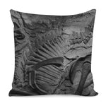 Monochrome Dinosaur Fossil Print Pillow Cover