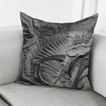 Monochrome Dinosaur Fossil Print Pillow Cover