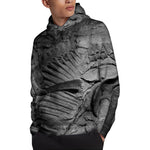 Monochrome Dinosaur Fossil Print Pullover Hoodie