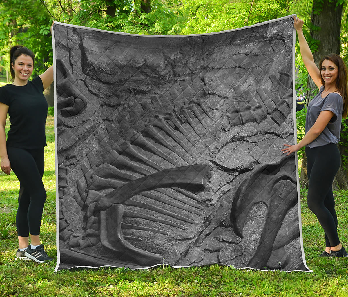 Monochrome Dinosaur Fossil Print Quilt