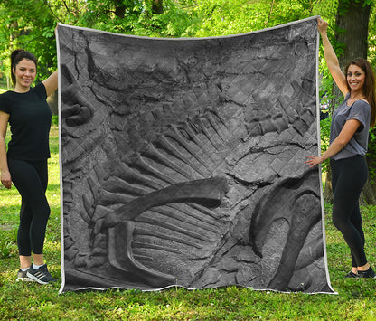 Monochrome Dinosaur Fossil Print Quilt