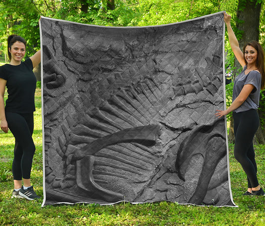 Monochrome Dinosaur Fossil Print Quilt