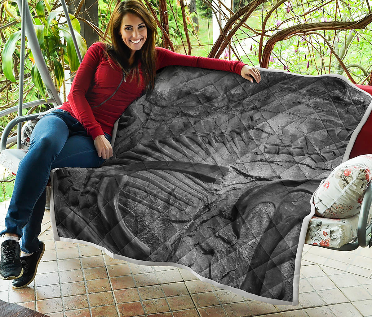 Monochrome Dinosaur Fossil Print Quilt