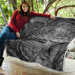 Monochrome Dinosaur Fossil Print Quilt