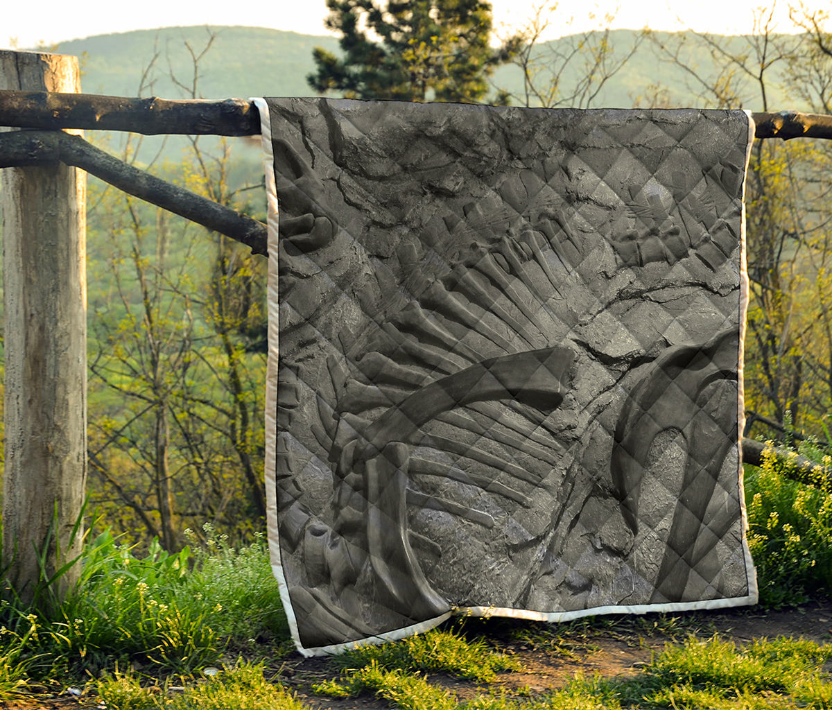 Monochrome Dinosaur Fossil Print Quilt