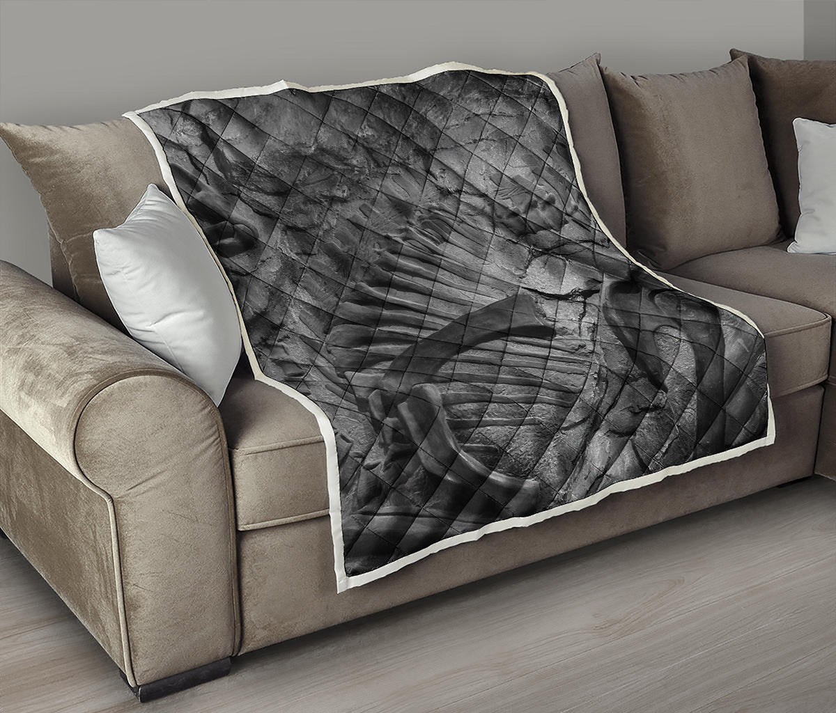 Monochrome Dinosaur Fossil Print Quilt