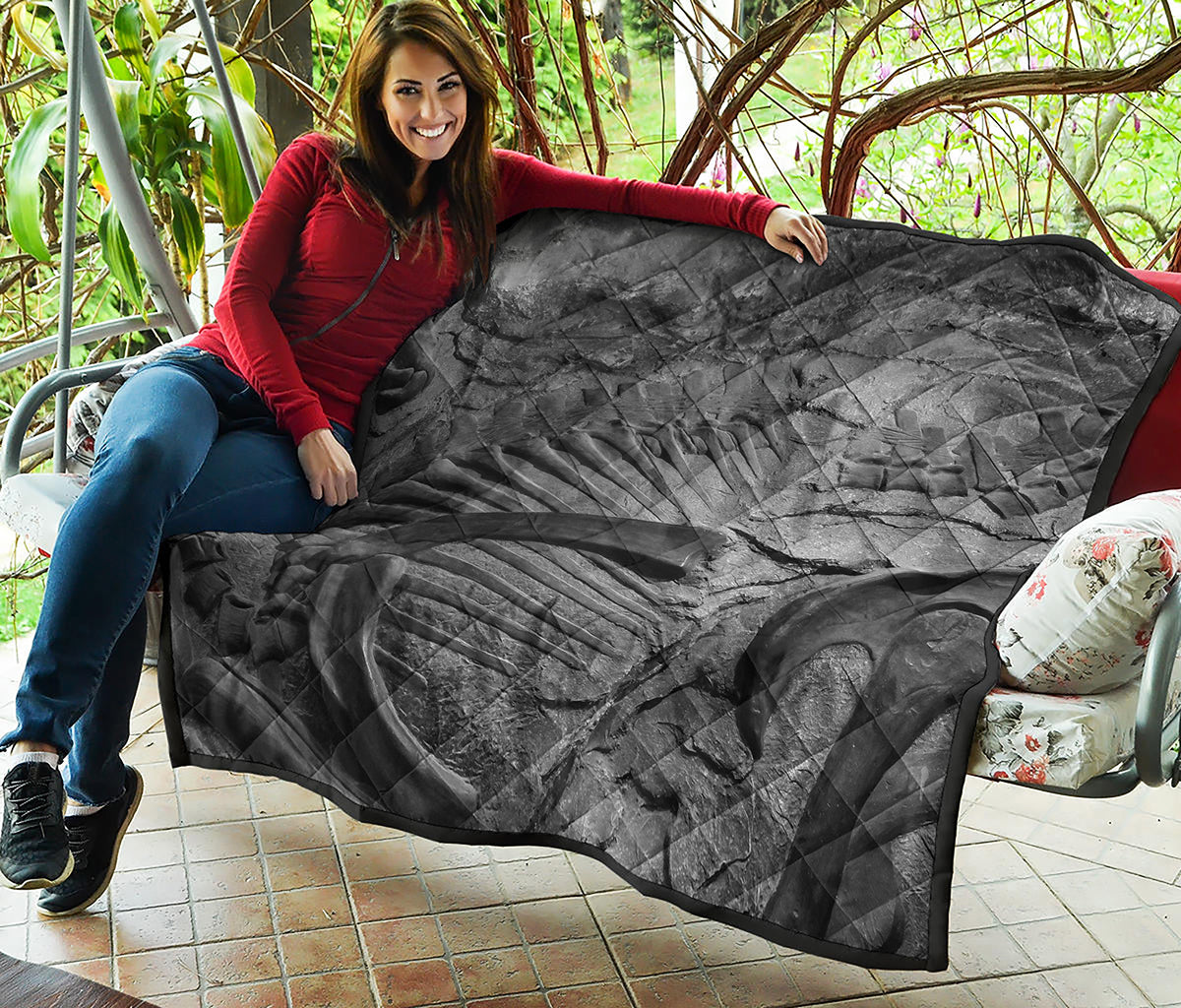 Monochrome Dinosaur Fossil Print Quilt