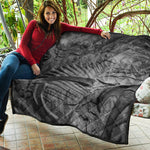 Monochrome Dinosaur Fossil Print Quilt