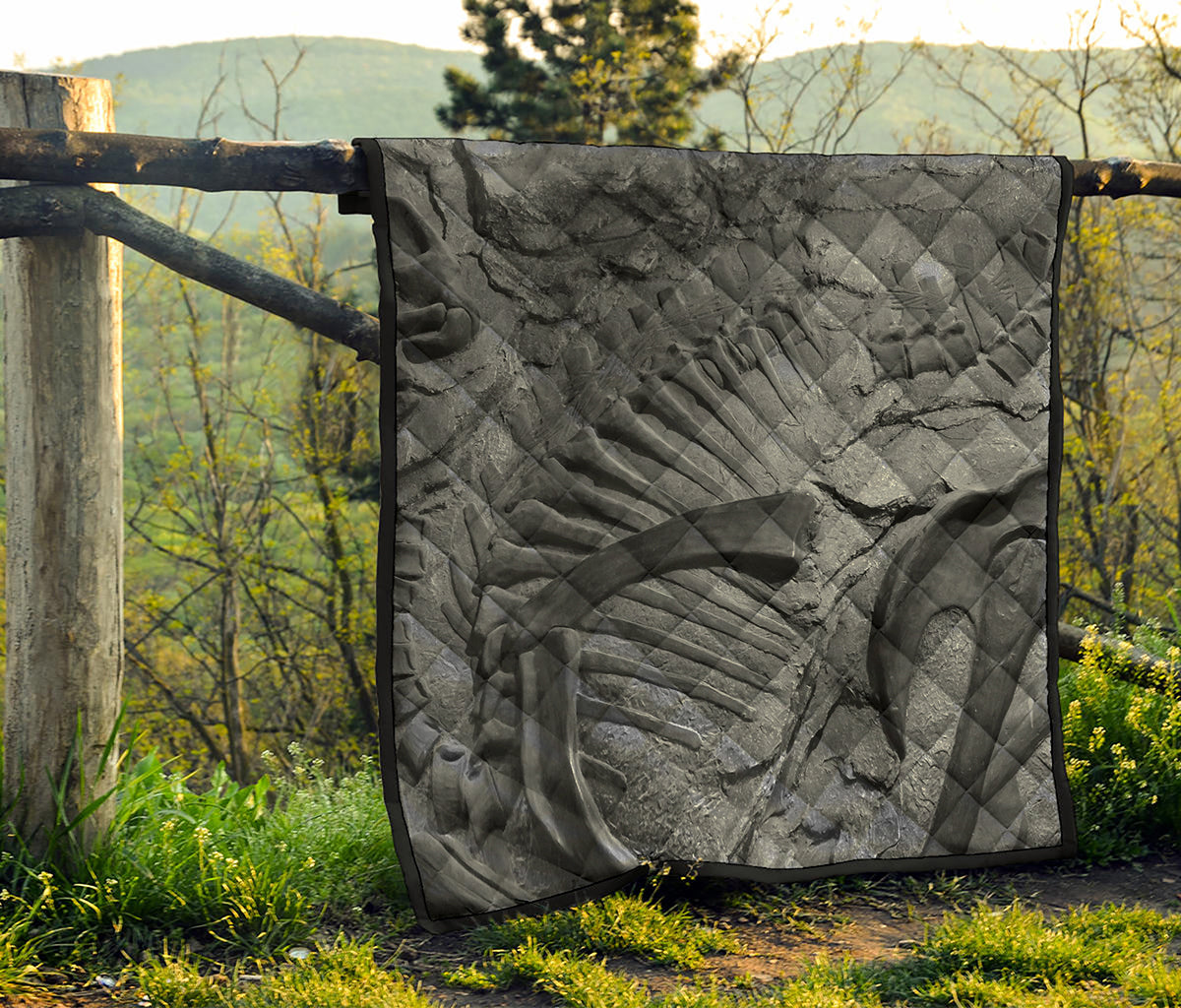 Monochrome Dinosaur Fossil Print Quilt