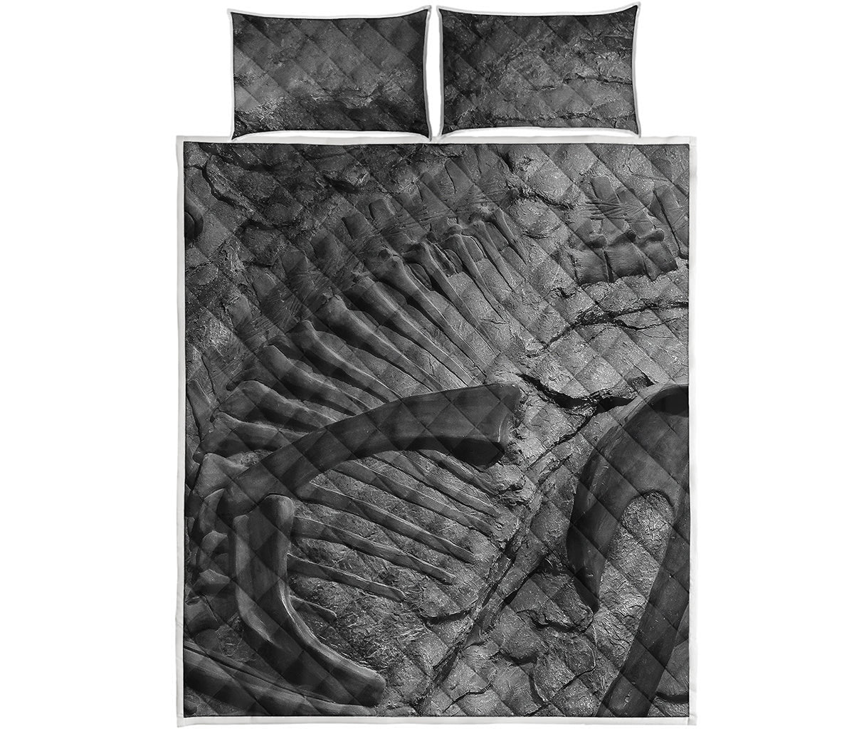 Monochrome Dinosaur Fossil Print Quilt Bed Set