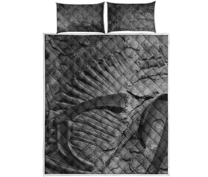 Monochrome Dinosaur Fossil Print Quilt Bed Set
